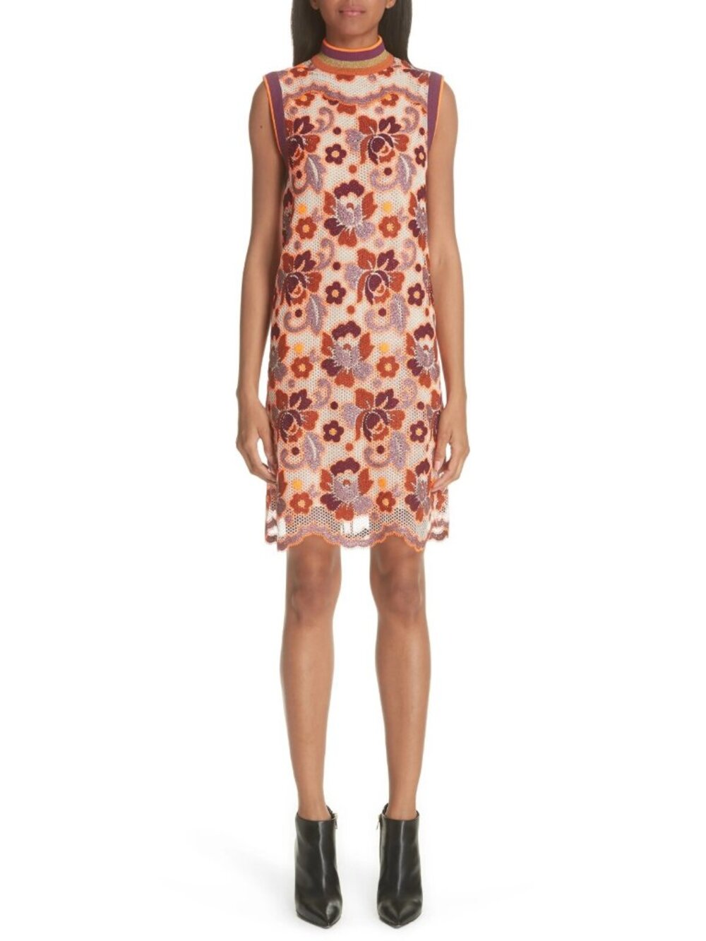 Burberry Edna Women's Floral Crochet Shift Dress Bright Orange Size IT 38  US 4